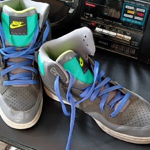 Nike Gray and Green High-Tops with Blue Laces